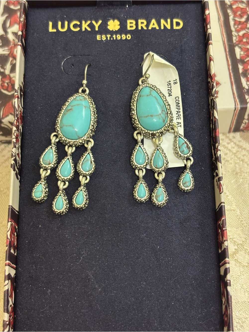NWT Lucky Faux Turquoise Silvertone Earrings